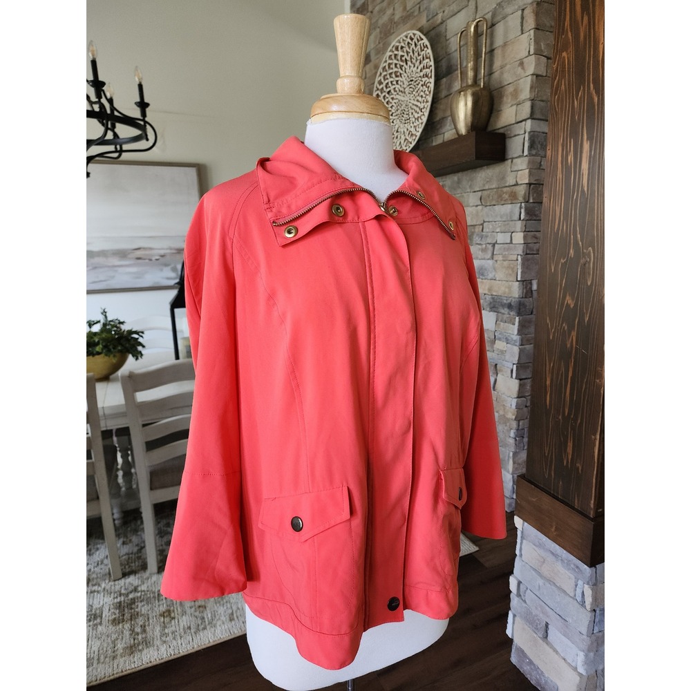 JM‎ Collection Orange Lightweight Anorak Windbreaker Preppy Jacket Womens Large